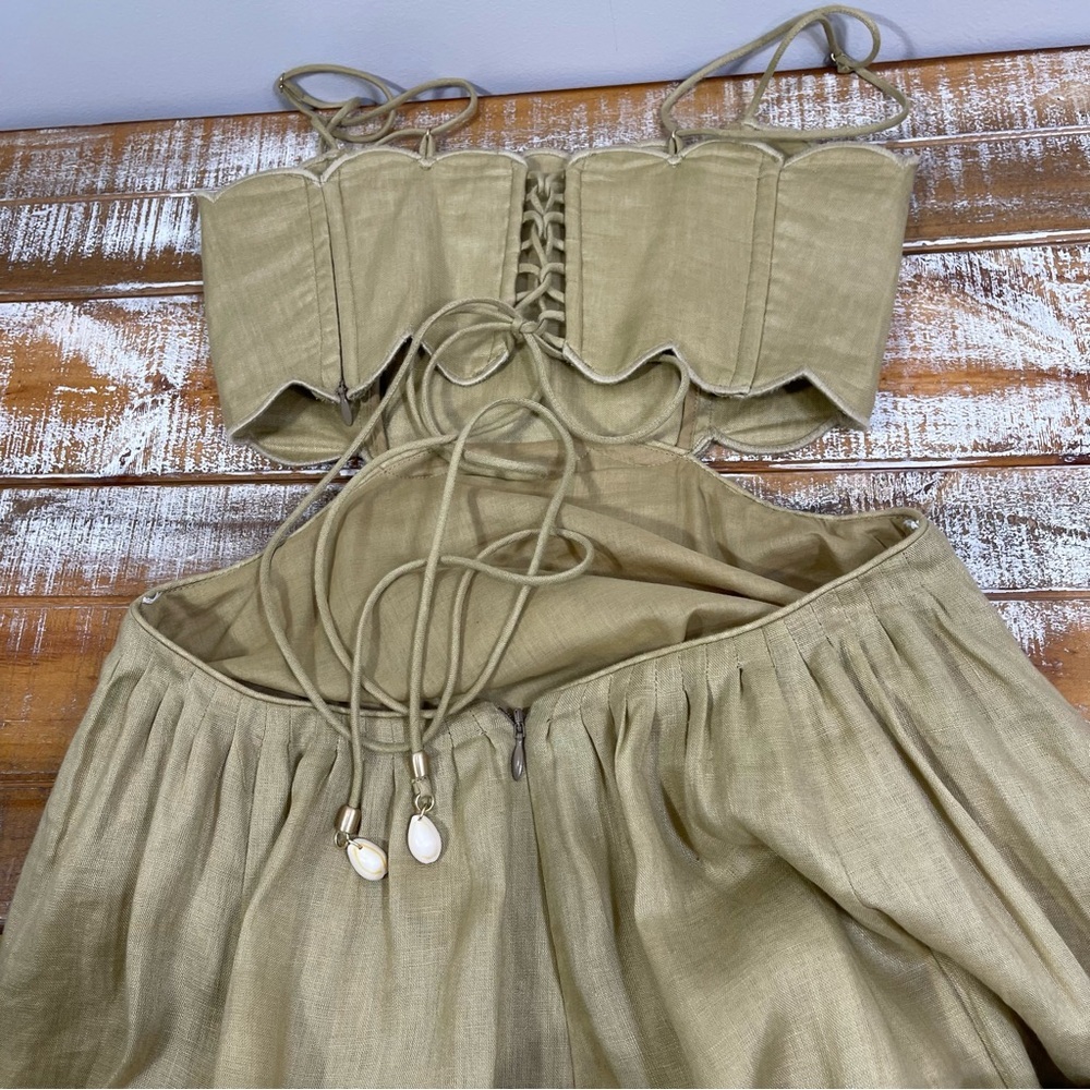 Zimmermann Jude Scallop Midi Linen Dress Size 1 Color Tan - Picture 9 of 16